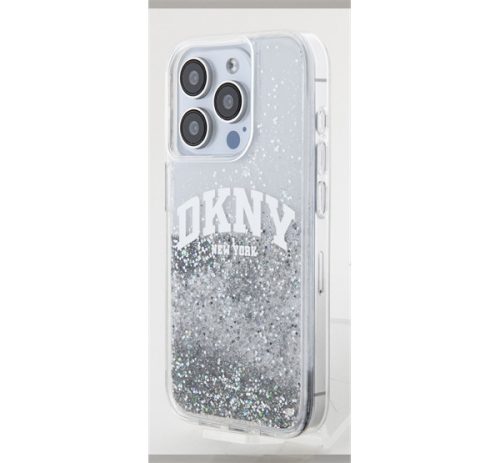 DKNY Liquid Glitter Arch Logo Apple iPhone 15 Pro tok, átlátszó