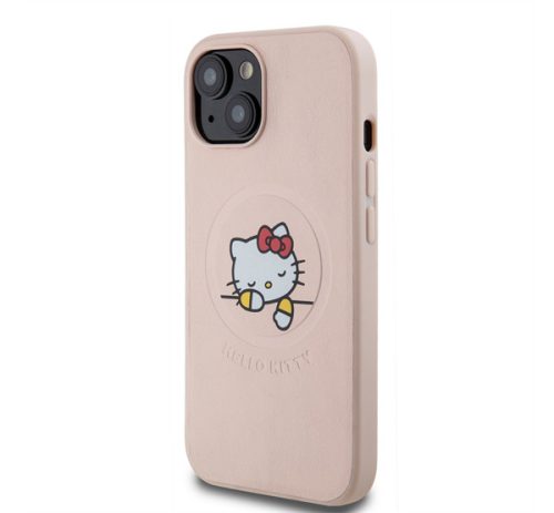 Hello Kitty PU Kitty Asleep Logo Apple iPhone 15 Magsafe hátlap tok, rózsaszín