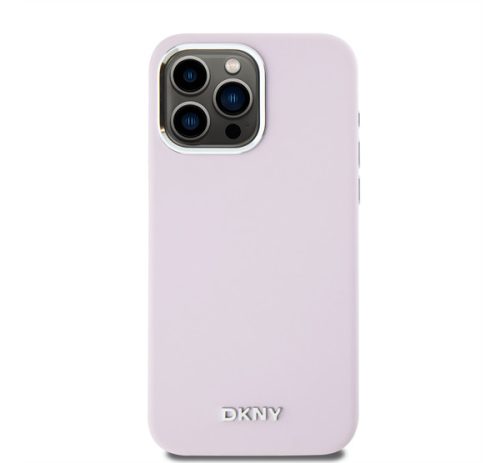 DKNY Liquid Silicone Silver Metal Logo Magsafe iPhone 15 Pro Max hátlap tok, rózsaszín