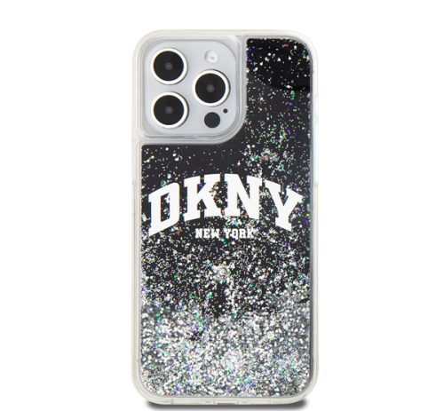 DKNY Liquid Glitter Arch Logo iPhone 15 Pro Max hátlap tok, fekete