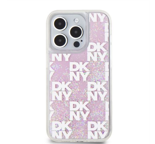 DKNY Liquid Glitter Checkered Pattern iPhone 15 Pro hátlap tok, rózsaszín