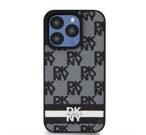 DKNY PU Leather Checkered Pattern and Stripe iPhone 12/12 Pro hátlap tok, fekete