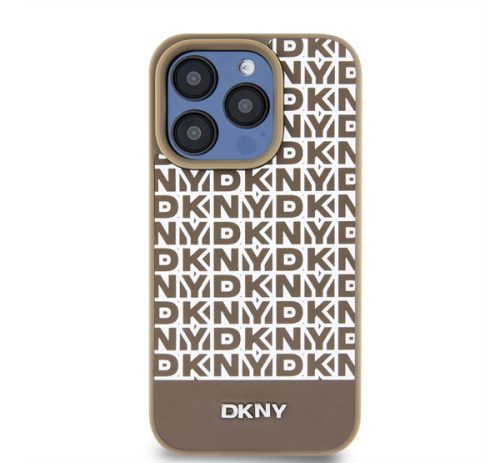 DKNY PU Leather Repeat Pattern Bottom Stripe iPhone 14 Pro hátlap tok, barna