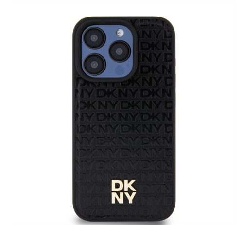 DKNY PU Leather Repeat Pattern Stack Logo iPhone 14 Pro Max Magsafe hátlap tok, fekete