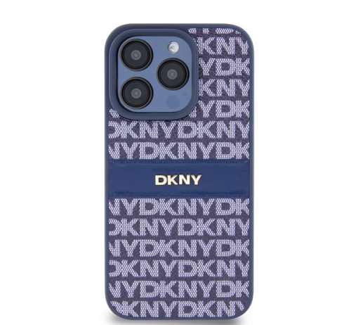 DKNY PU Leather Repeat Pattern Tonal Stripe iPhone 14 Pro hátlap tok, kék