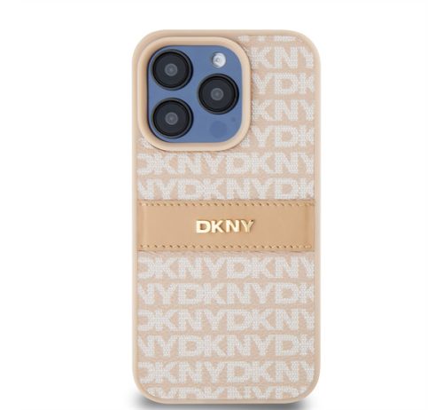 DKNY PU Leather Repeat Pattern Tonal Stripe iPhone 14 Pro Max hátlap tok, rózsaszín