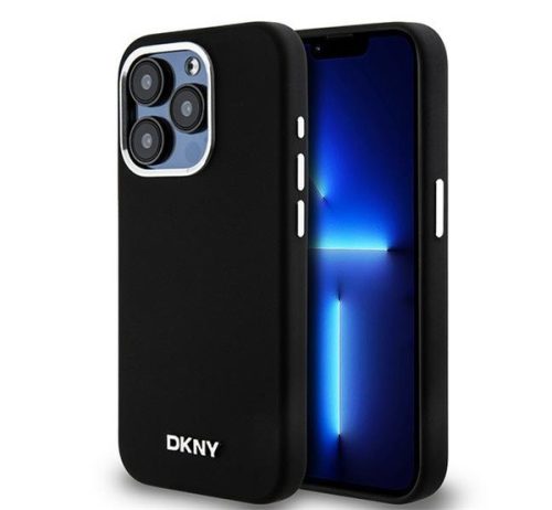 DKNY Liquid Silicone Small Metal Log Apple iPhone 14 Pro Magsafe hátlap tok, fekete,  DKHMP14LSMCHLK
