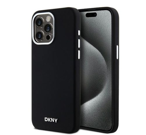 DKNY Liquid Silicone Small Metal Logo  Apple iPhone 14 Pro Max Magsafe hátlap tok, fekete, DKHMP14XSMCHLK