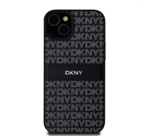 DKNY PU Leather Repeat Pattern Tonal Stripe Apple iPhone 15 Plus hátlap tok, fekete