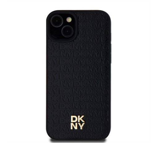 DKNY PU Leather Repeat Pattern Stack Logo Apple iPhone 15 Plus Magsafe kompatibilis hátlap tok, fekete
