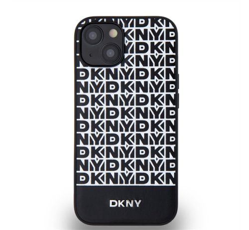 DKNY PU Leather Repeat Pattern Bottom Stripe Apple iPhone 13 Magsafe kompatibilis hátlap tok, fekete