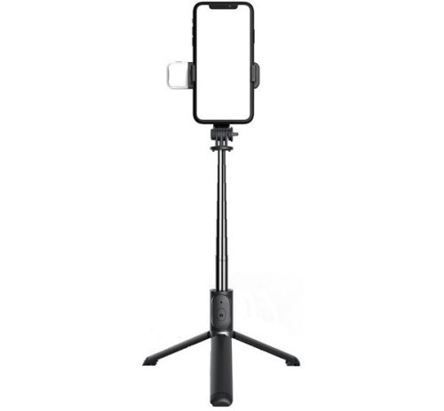 Selfie bot, 19 - 104 cm, 360°-ban forgatható, exponáló gombbal, bluetooth-os, tripod funkció, világítással, fekete