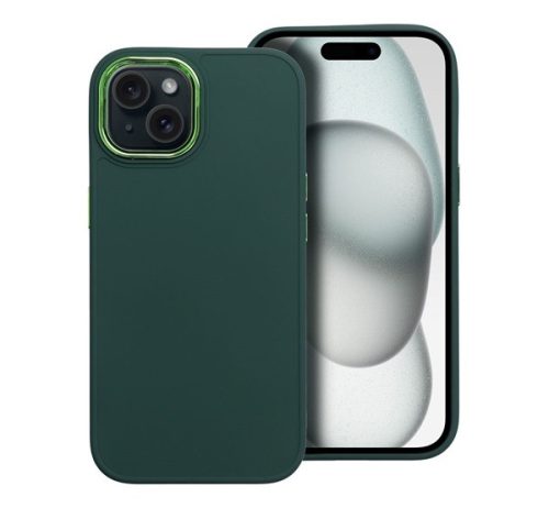 Frame iPhone 15 közepesen ütésálló tok kameravédő kerettel, zöld