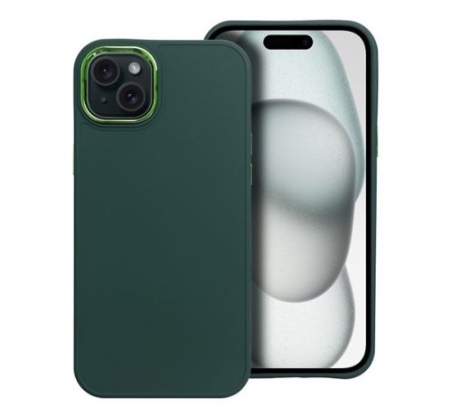 Frame iPhone 15 Plus közepesen ütésálló tok kameravédő kerettel, zöld