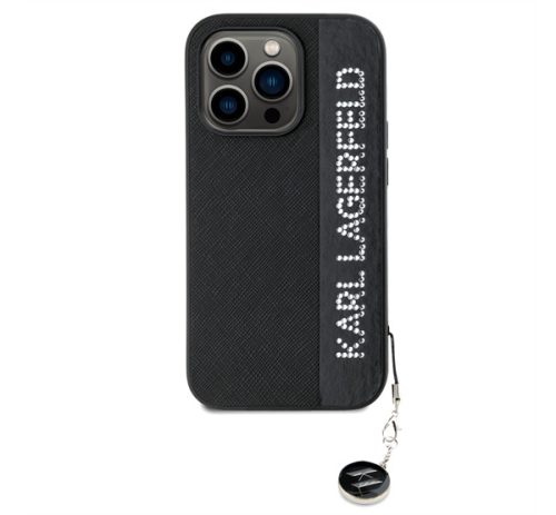 Karl Lagerfeld PU Saffiano Rhinestone Charm Apple iPhone 14 Pro Max hátlap tok, fekete