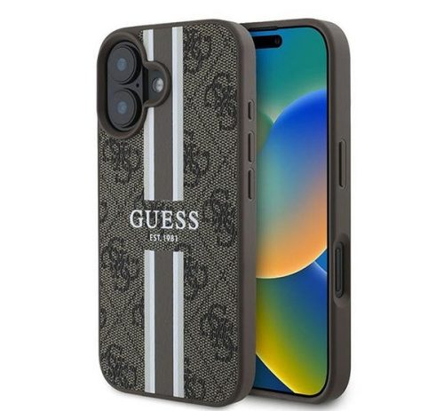 Guess 4G Printed Stripes MagSafe Apple iPhone 16 Plus hátlap tok, barna GUHMP16MP4RPSW