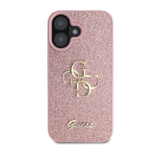 Guess PU Fixed Glitter 4G Metal Logo Apple iPhone 16 hátlap tok, rózsaszín