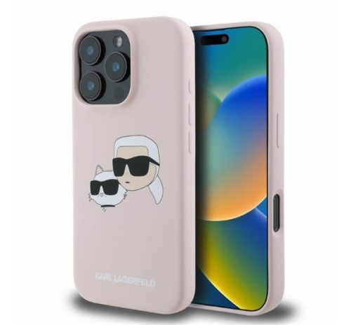 Karl Lagerfeld Silicone Double Heads Print Apple iPhone 16 Pro Magsafe kompatibilis hátlap tok, rózsaszín 