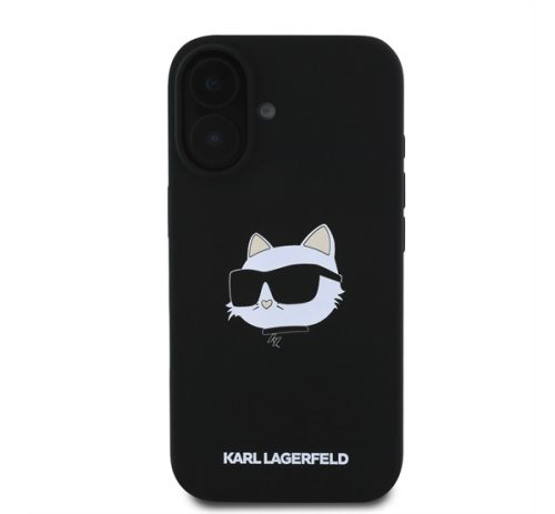 Karl Lagerfeld  Silicone Choupette Head Print Apple iPhone 16 Magsafe kompatibilis hátlap tok, fekete KLHMP16SSCHPPLK