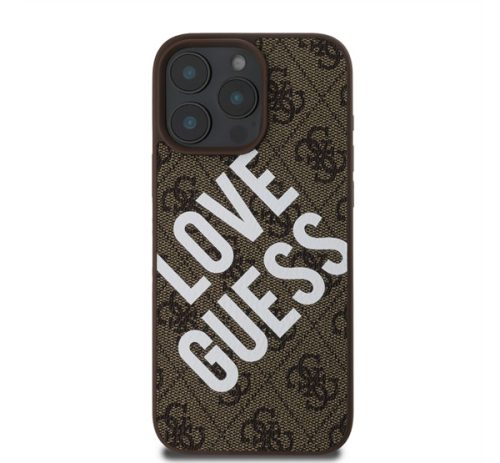 Guess PU Leather 4G Big Love Logo Apple iPhone 16 Pro Magsafe kompatibilis hátlap tok, barna