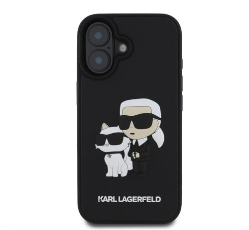 Karl Lagerfeld 3D Rubber Karl and Choupette Apple iPhone 16 hátlap tok, fekete