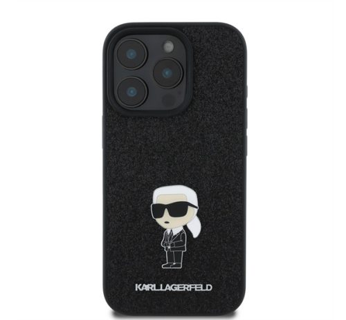 Karl Lagerfeld Fixed Glitter Metal Ikonik Apple iPhone 16 Pro hátlap tok, fekete